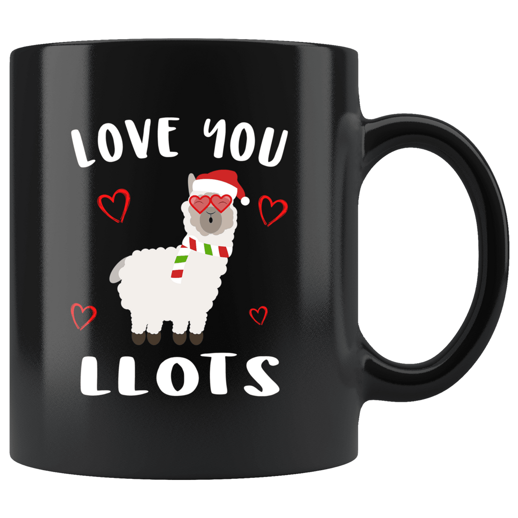 RobustCreative-Love You LLots Llama Lover Santas Hat Heart Glasses Cute - 11oz Black Mug Christmas gift idea Gift Idea