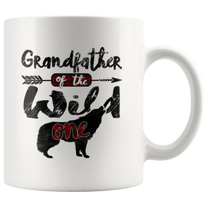 RobustCreative-Strong Grandfather of the Wild One Wolf 1st Birthday - 11oz White Mug red black plaid pajamas Gift Idea