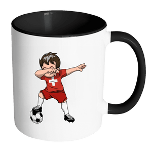 RobustCreative-Dabbing Soccer Boys Switzerland Swiss Bern Gift National Soccer Tournament Game 11oz Black & White Coffee Mug ~ Both Sides Printed