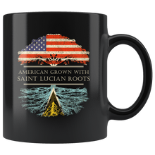 Load image into Gallery viewer, RobustCreative-Saint Lucian Roots American Grown Fathers Day Gift - Saint Lucian Pride 11oz Funny Black Coffee Mug - Real Saint Lucia Hero Flag Papa National Heritage - Friends Gift - Both Sides Printed

