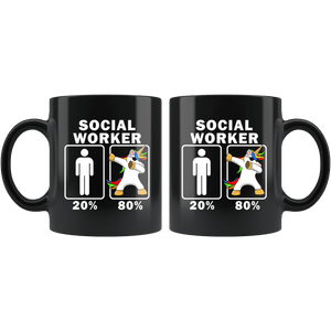 RobustCreative-Social Worker Dabbing Unicorn 80 20 Principle Graduation Gift Mens - 11oz Black Mug Medical Personnel Gift Idea