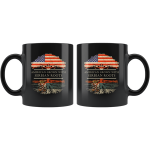 RobustCreative-Serbian Roots American Grown Fathers Day Gift - Serbian Pride 11oz Funny Black Coffee Mug - Real Serbia Hero Flag Papa National Heritage - Friends Gift - Both Sides Printed