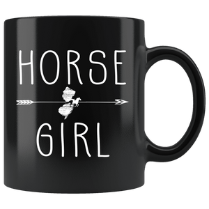 RobustCreative-New Jersey Horse Girl Jerseyan Shape Country for women - 11oz Black Mug Racing Lover Gift Idea