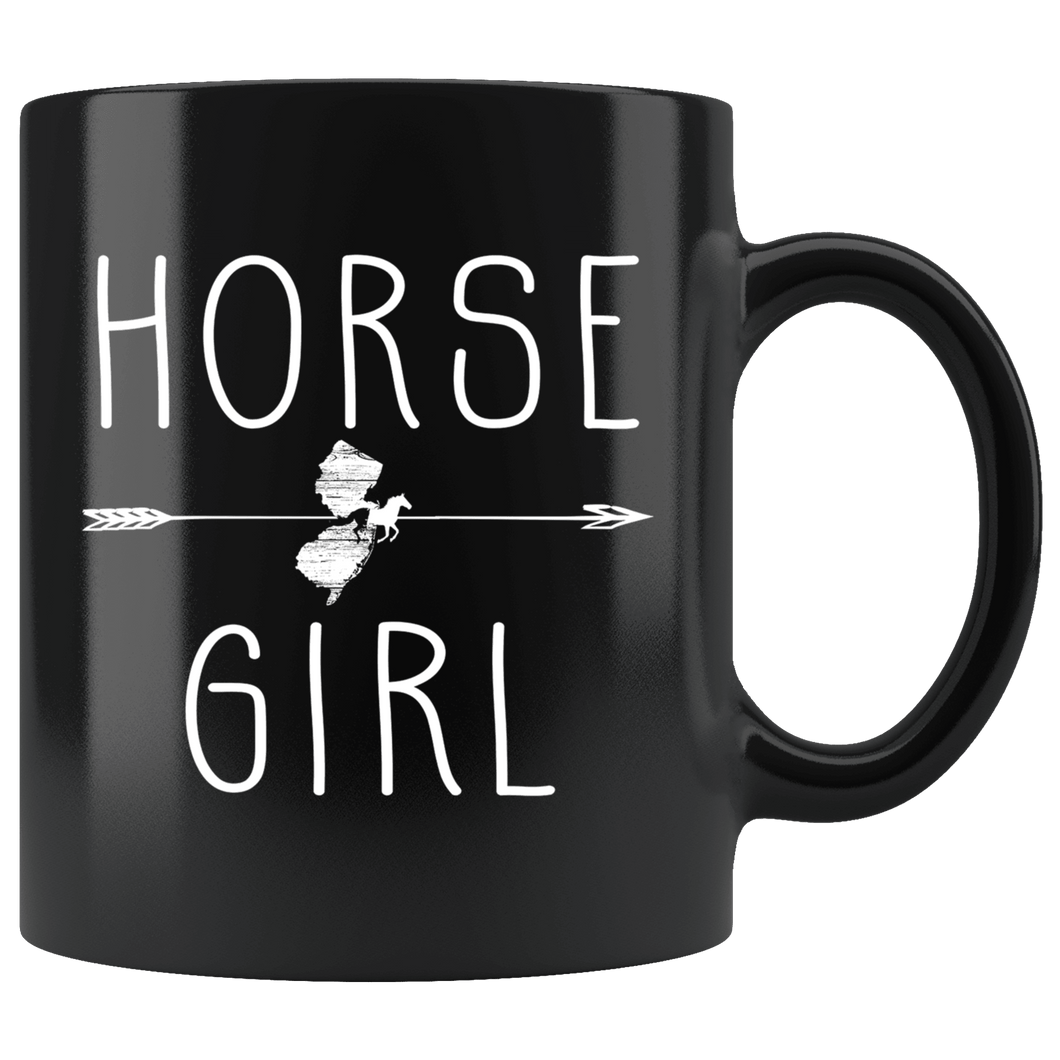 RobustCreative-New Jersey Horse Girl Jerseyan Shape Country for women - 11oz Black Mug Racing Lover Gift Idea