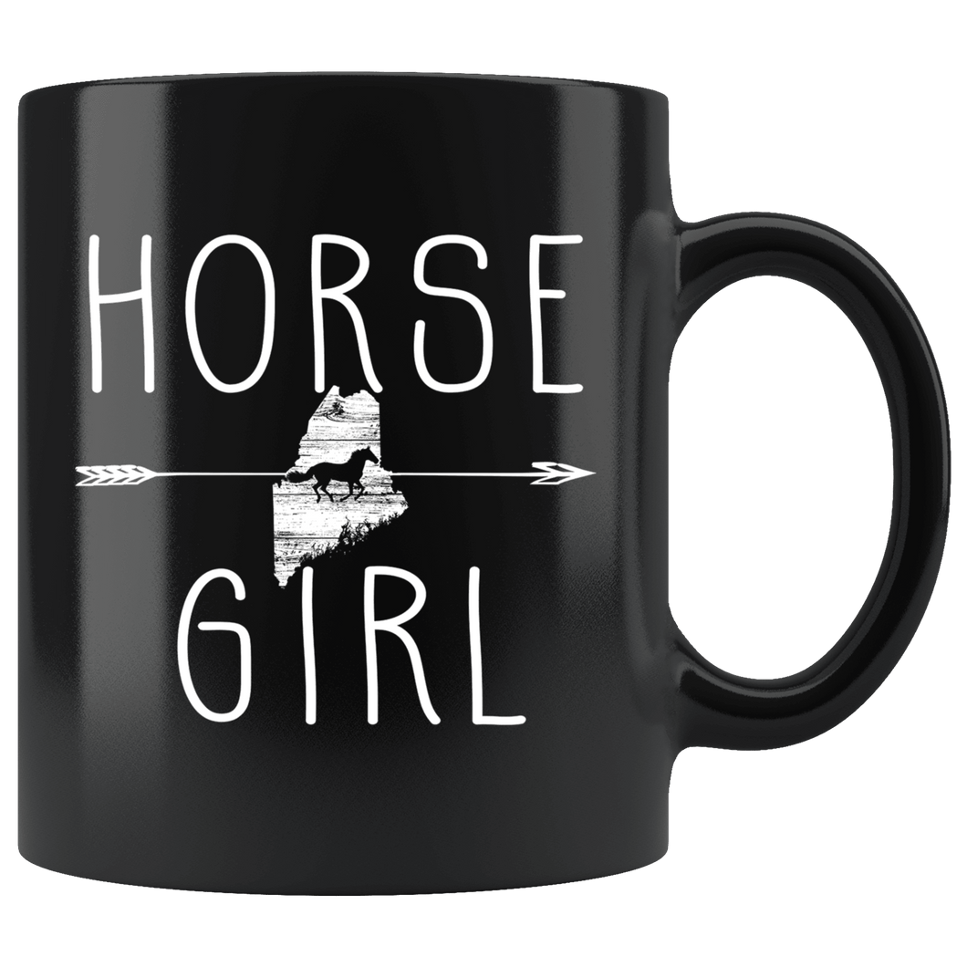 RobustCreative-Maine Horse Girl Gifts Mainer Shape Country for women - 11oz Black Mug Racing Lover Gift Idea