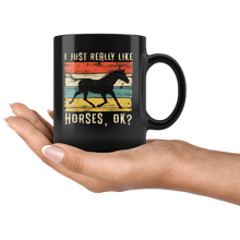 Load image into Gallery viewer, RobustCreative-Horse Girl Vintage I Just Really Like Riding Retro - Horse 11oz Black Mug Racing Lover Horseback Friesian Gift Idea - Both Sides Printed
