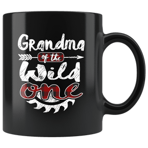 RobustCreative-Grandma of the Wild One Lumberjack Woodworker Sawdust Glitter - 11oz Black Mug measure once plaid pajamas Gift Idea