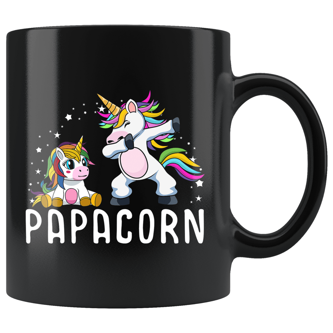 RobustCreative-Papacorn Dabbing Unicorn Dad And Baby Fathers Day Party Black 11oz Mug Gift Idea