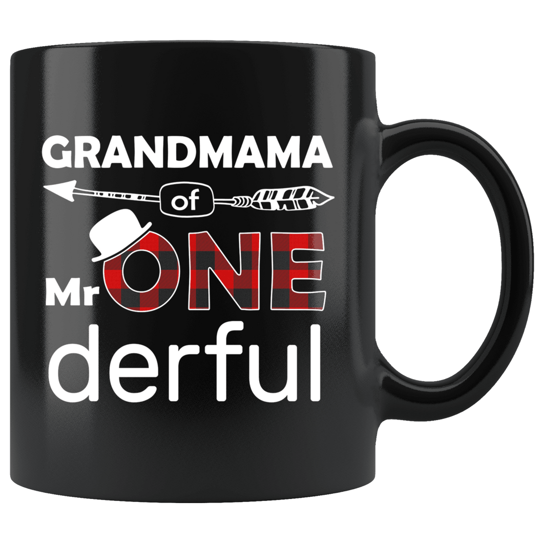 RobustCreative-Grandmama of Mr Onederful  1st Birthday Buffalo Plaid Black 11oz Mug Gift Idea