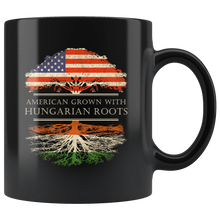 Load image into Gallery viewer, RobustCreative-Hungarian Roots American Grown Fathers Day Gift - Hungarian Pride 11oz Funny Black Coffee Mug - Real Hungary Hero Flag Papa National Heritage - Friends Gift - Both Sides Printed
