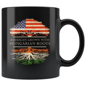 RobustCreative-Hungarian Roots American Grown Fathers Day Gift - Hungarian Pride 11oz Funny Black Coffee Mug - Real Hungary Hero Flag Papa National Heritage - Friends Gift - Both Sides Printed