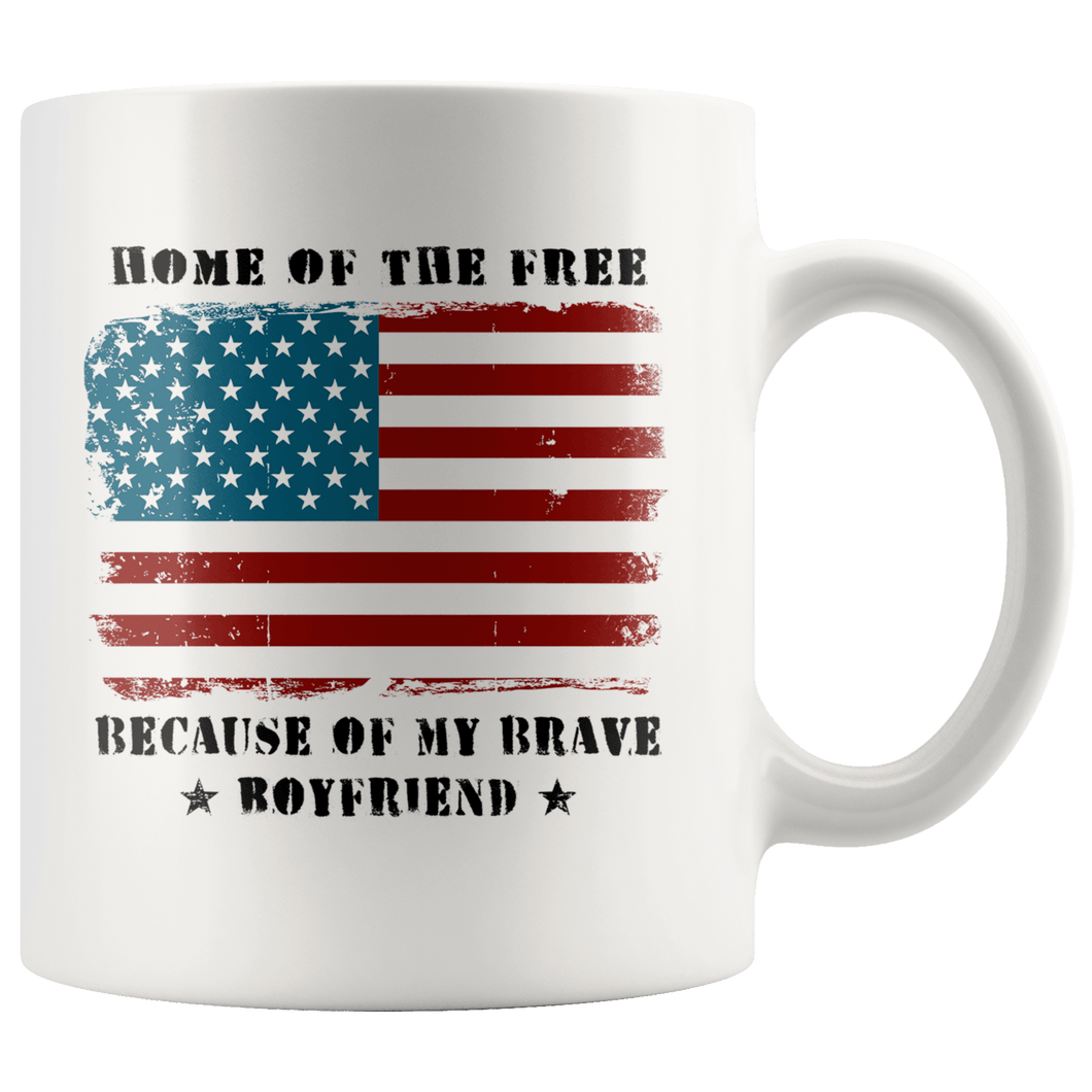 RobustCreative-Home of the Free Boyfriend Military Family American Flag - Military Family 11oz White Mug Retired or Deployed support troops Gift Idea - Both Sides Printed