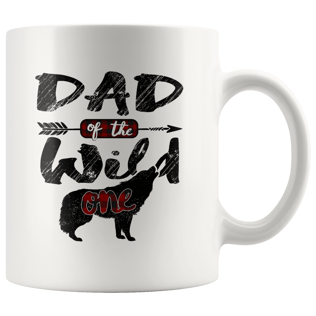 RobustCreative-Strong Dad of the Wild One Wolf 1st Birthday Wolves - 11oz White Mug plaid pajamas Gift Idea