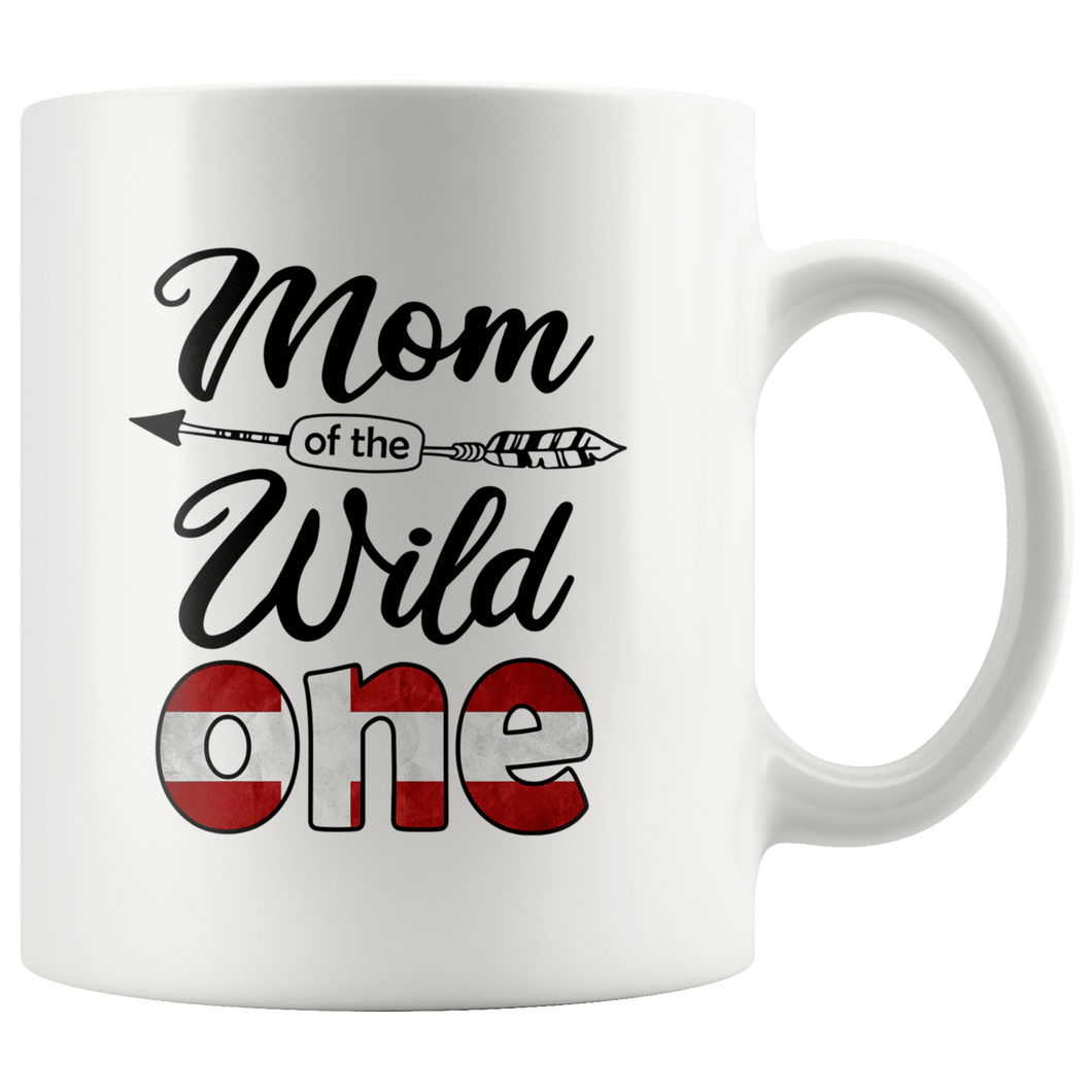 RobustCreative-Danish Mom of the Wild One Birthday Denmark Flag White 11oz Mug Gift Idea