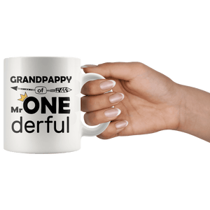 RobustCreative-Grandpappy of Mr Onederful Crown 1st Birthday Baby Boy Outfit White 11oz Mug Gift Idea