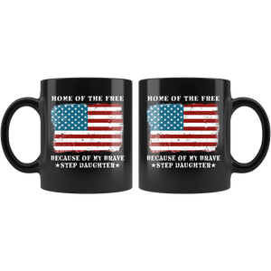 RobustCreative-Home of the Free Step Daughter USA Patriot Family Flag - Military Family 11oz Black Mug Retired or Deployed support troops Gift Idea - Both Sides Printed