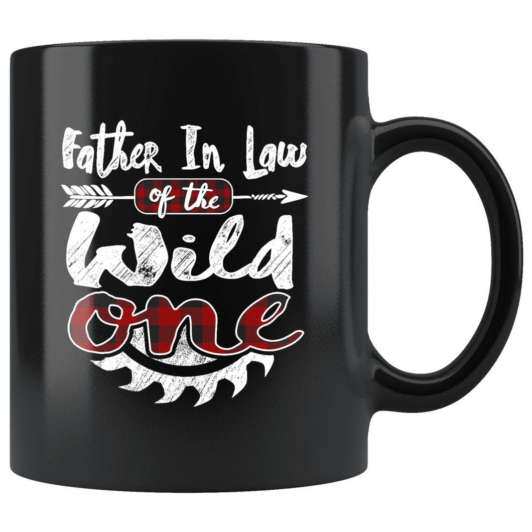 RobustCreative-Father In Law of the Wild One Lumberjack Woodworker - 11oz Black Mug Sawdust Glitter is mans glitter Gift Idea