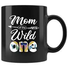 Load image into Gallery viewer, RobustCreative-Virgin Islander Mom of the Wild One Birthday US Virgin Islands Flag Black 11oz Mug Gift Idea
