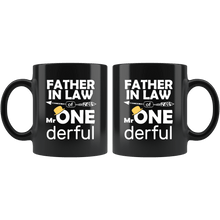 Load image into Gallery viewer, RobustCreative-Father In Law of Mr Onederful  1st Birthday Baby Boy Outfit Black 11oz Mug Gift Idea
