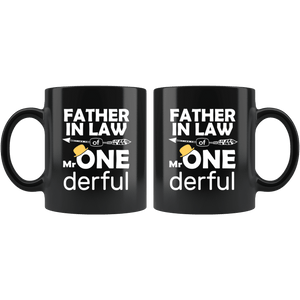 RobustCreative-Father In Law of Mr Onederful  1st Birthday Baby Boy Outfit Black 11oz Mug Gift Idea