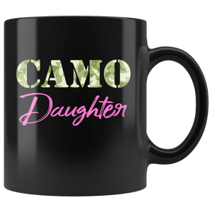 RobustCreative-Military Daughter Camo Camo Hard Charger Squared Away - Military Family 11oz Black Mug Retired or Deployed support troops Gift Idea - Both Sides Printed