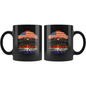 RobustCreative-Dutch Roots American Grown Fathers Day Gift - Dutch Pride 11oz Funny Black Coffee Mug - Real Netherlands Hero Flag Papa National Heritage - Friends Gift - Both Sides Printed