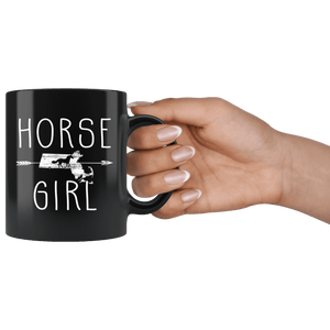 RobustCreative-Massachusetts Horse Girl Gifts Massachusettsan Shape Country for women - 11oz Black Mug Racing Lover Gift Idea