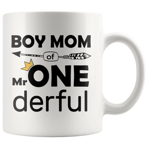 RobustCreative-Boy Mom of Mr Onederful Crown 1st Birthday Baby Boy Outfit White 11oz Mug Gift Idea