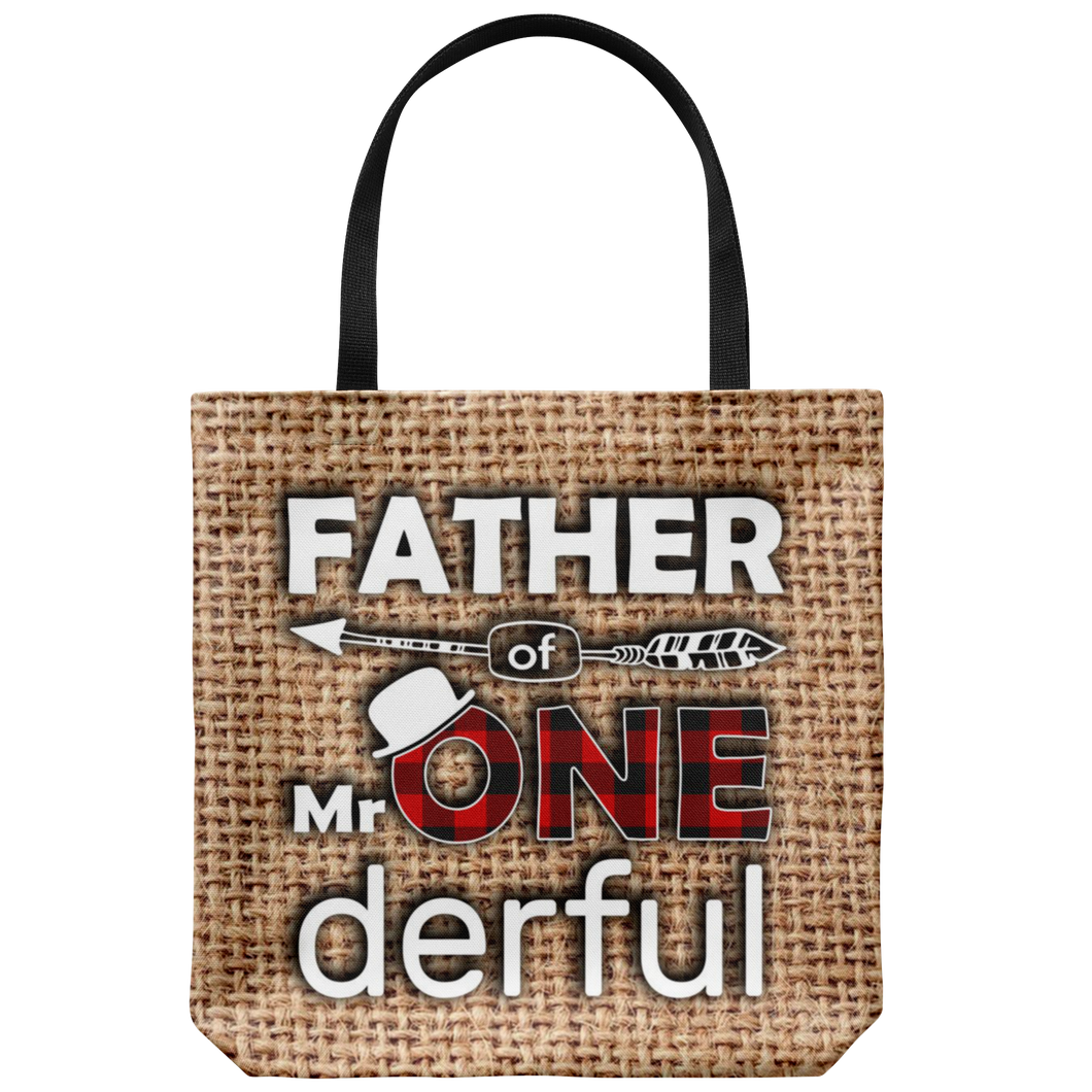 RobustCreative-Father of Mr Onederful  1st Birthday Boy Buffalo Plaid Tote Bag Gift Idea