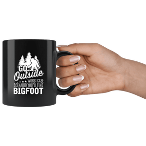 RobustCreative-Bigfoot Go Outside Worst Case Scenario Hide and Seek - 11oz Black Mug Science Fiction Lover Gift Idea