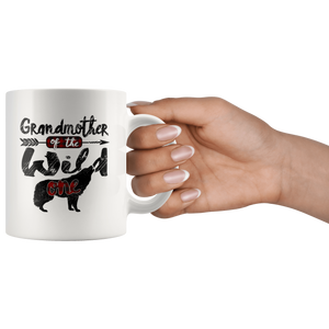 RobustCreative-Strong Grandmother of the Wild One Wolf 1st Birthday - 11oz White Mug red black plaid pajamas Gift Idea