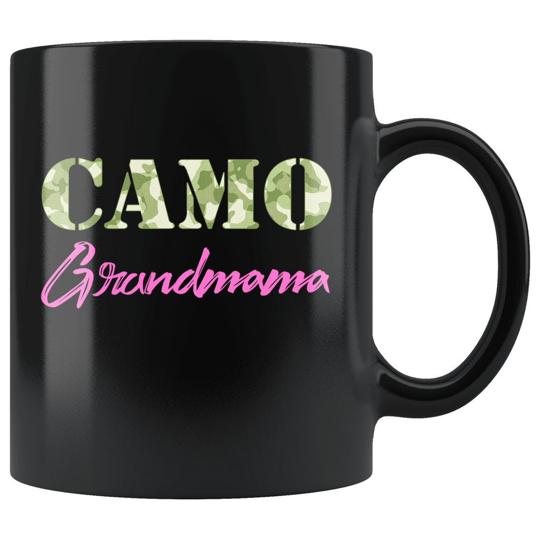 RobustCreative-Military Grandmama Camo Camo Hard Charger Squared Away - Military Family 11oz Black Mug Retired or Deployed support troops Gift Idea - Both Sides Printed