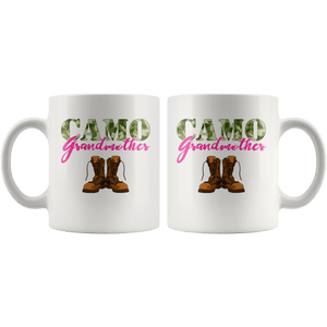 RobustCreative-Grandmother Military Boots Camo Hard Charger Camouflage - Military Family 11oz White Mug Deployed Duty Forces support troops CONUS Gift Idea - Both Sides Printed
