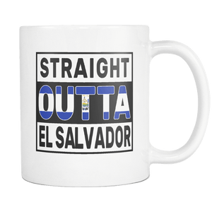 RobustCreative-Straight Outta El Salvador - Guanaco Flag 11oz Funny White Coffee Mug - Independence Day Family Heritage - Women Men Friends Gift - Both Sides Printed (Distressed)