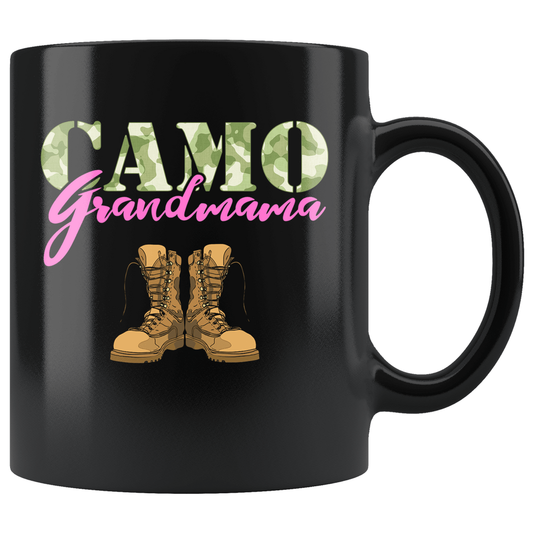 RobustCreative-Grandmama Military Boots Camo Hard Charger Camouflage - Military Family 11oz Black Mug Deployed Duty Forces support troops CONUS Gift Idea - Both Sides Printed