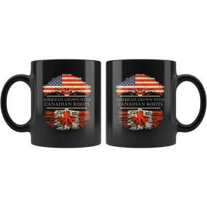 RobustCreative-Canadian Roots American Grown Fathers Day Gift - Canadian Pride 11oz Funny Black Coffee Mug - Real Canada Hero Flag Papa National Heritage - Friends Gift - Both Sides Printed