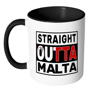 RobustCreative-Straight Outta Malta - Maltese Flag 11oz Funny Black & White Coffee Mug - Independence Day Family Heritage - Women Men Friends Gift - Both Sides Printed (Distressed)