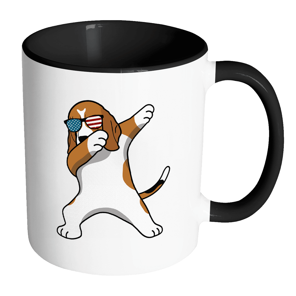 RobustCreative-Dabbing Beagle Dog America Flag - Patriotic Merica Murica Pride - 4th of July USA Independence Day - 11oz Black & White Funny Coffee Mug Women Men Friends Gift ~ Both Sides Printed
