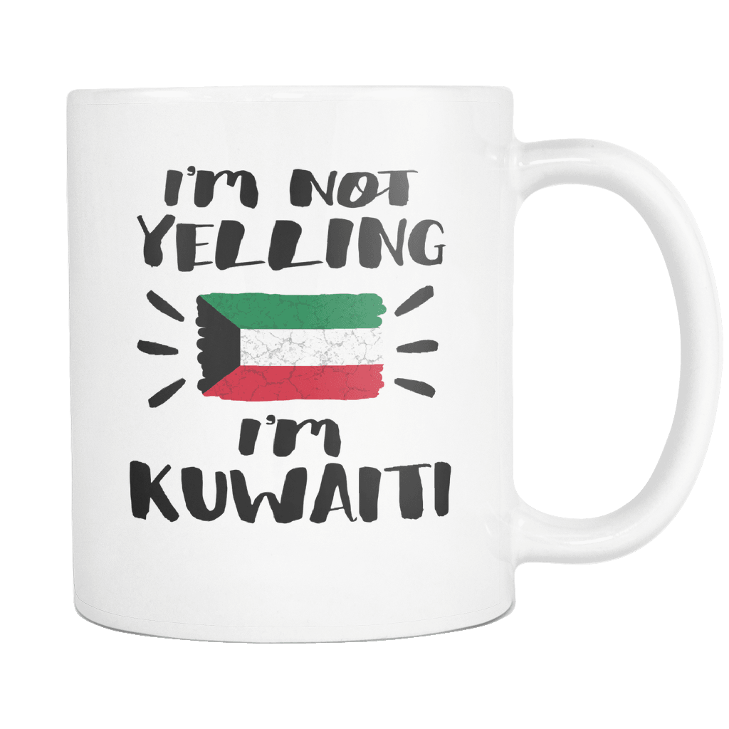 RobustCreative-I'm Not Yelling I'm Kuwaiti Flag - Kuwait Pride 11oz Funny White Coffee Mug - Coworker Humor That's How We Talk - Women Men Friends Gift - Both Sides Printed (Distressed)