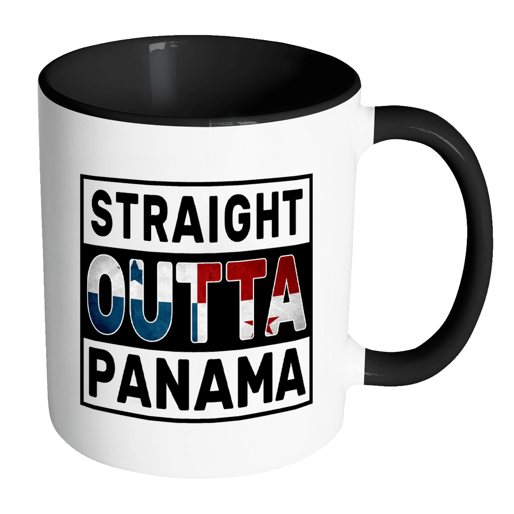 RobustCreative-Straight Outta Panama - Panamanian Flag 11oz Funny Black & White Coffee Mug - Independence Day Family Heritage - Women Men Friends Gift - Both Sides Printed (Distressed)