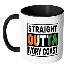 Load image into Gallery viewer, RobustCreative-Straight Outta Ivory Coast - Ivorian Flag 11oz Funny Black &amp; White Coffee Mug - Independence Day Family Heritage - Women Men Friends Gift - Both Sides Printed (Distressed)
