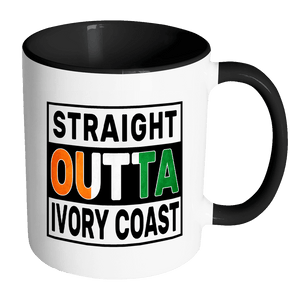 RobustCreative-Straight Outta Ivory Coast - Ivorian Flag 11oz Funny Black & White Coffee Mug - Independence Day Family Heritage - Women Men Friends Gift - Both Sides Printed (Distressed)