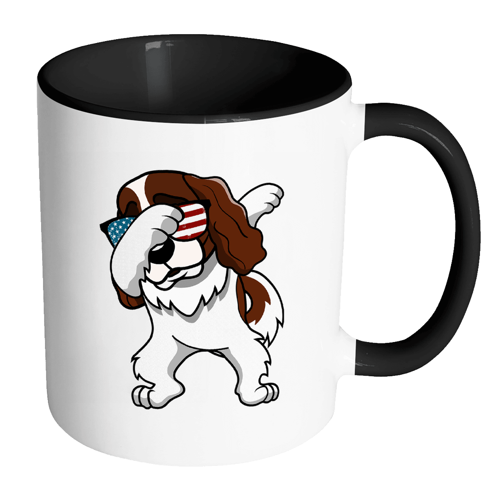 RobustCreative-Dabbing Cavalier King Charles Spaniel Dog America Flag - Patriotic Merica Murica Pride - 4th of July USA Independence Day - 11oz Black & White Funny Coffee Mug Women Men Friends Gift ~ Both Sides Printed
