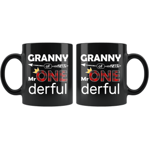 RobustCreative-Granny of Mr Onederful Crown 1st Birthday Buffalo Plaid Black 11oz Mug Gift Idea