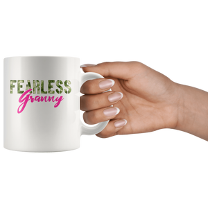 RobustCreative-Fearless Granny Camo Hard Charger Veterans Day - Military Family 11oz White Mug Retired or Deployed support troops Gift Idea - Both Sides Printed