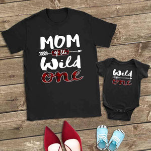 RobustCreative-Wild One Buffalo Plaid Mom & Baby 1st Birthday Baby Bodysuit & Women's T-Shirt Matching Set