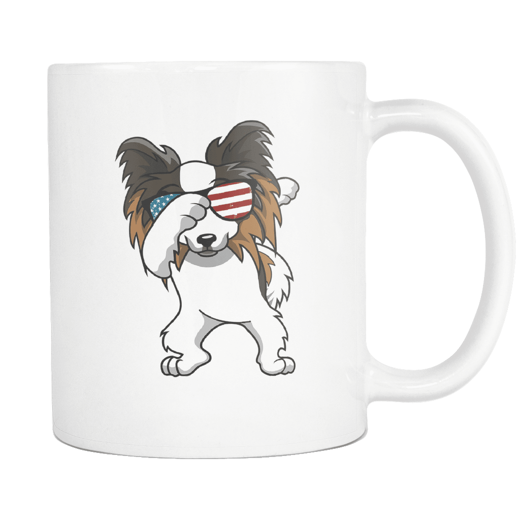RobustCreative-Dabbing Papillon Dog America Flag - Patriotic Merica Murica Pride - 4th of July USA Independence Day - 11oz White Funny Coffee Mug Women Men Friends Gift ~ Both Sides Printed