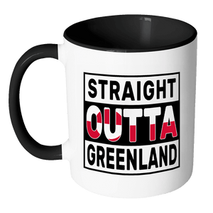RobustCreative-Straight Outta Greenland - Greenlander Flag 11oz Funny Black & White Coffee Mug - Independence Day Family Heritage - Women Men Friends Gift - Both Sides Printed (Distressed)