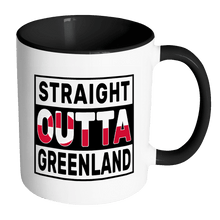 Load image into Gallery viewer, RobustCreative-Straight Outta Greenland - Greenlander Flag 11oz Funny Black &amp; White Coffee Mug - Independence Day Family Heritage - Women Men Friends Gift - Both Sides Printed (Distressed)
