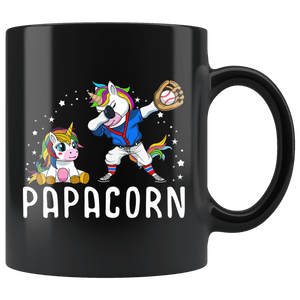 RobustCreative-Papacorn Unicorn Baseball Dad Softball Fathers Day Birthday Black 11oz Mug Gift Idea